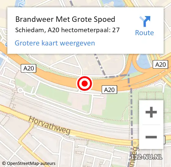 Locatie op kaart van de 112 melding: Brandweer Met Grote Spoed Naar Schiedam, A20 hectometerpaal: 27 op 15 april 2025 16:56