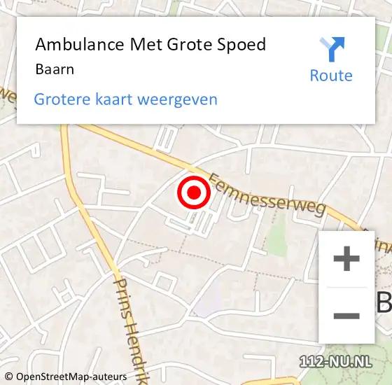 Locatie op kaart van de 112 melding: Ambulance Met Grote Spoed Naar Baarn op 15 april 2025 17:20
