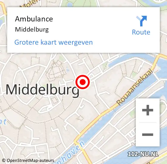 Locatie op kaart van de 112 melding: Ambulance Middelburg op 15 april 2025 17:43