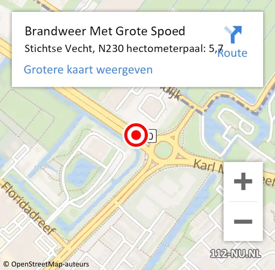 Locatie op kaart van de 112 melding: Brandweer Met Grote Spoed Naar Stichtse Vecht, N230 hectometerpaal: 5,7 op 15 april 2025 18:06