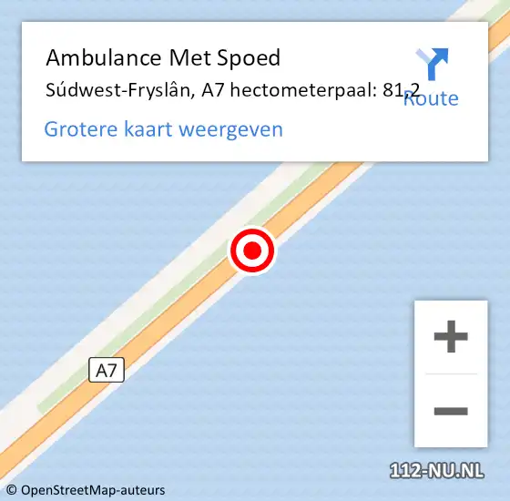 Locatie op kaart van de 112 melding: Ambulance Met Spoed Naar Súdwest-Fryslân, A7 hectometerpaal: 81,2 op 15 april 2025 20:05