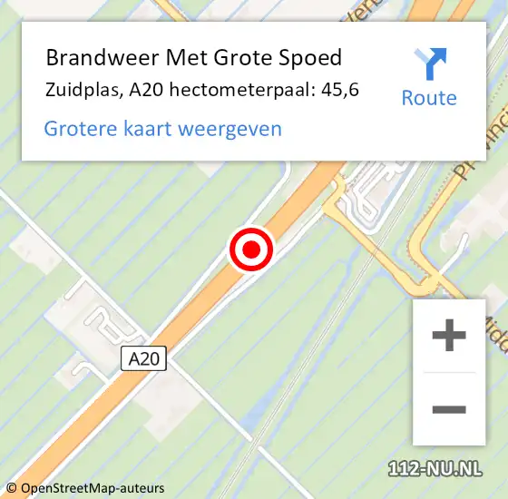 Locatie op kaart van de 112 melding: Brandweer Met Grote Spoed Naar Zuidplas, A20 hectometerpaal: 45,6 op 15 april 2025 20:20