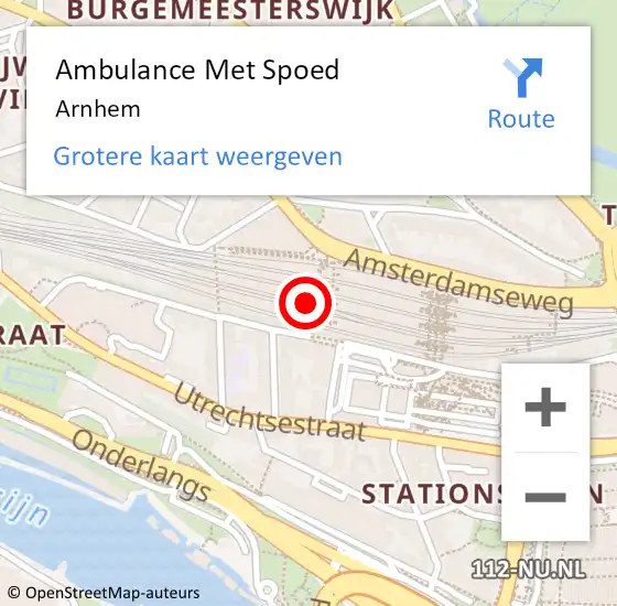 Locatie op kaart van de 112 melding: Ambulance Met Spoed Naar Arnhem op 15 april 2025 22:25