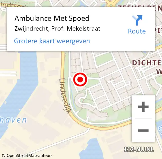 Locatie op kaart van de 112 melding: Ambulance Met Spoed Naar Zwijndrecht, Prof. Mekelstraat op 16 april 2025 04:03