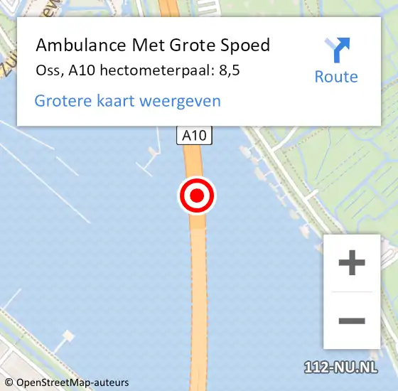 Locatie op kaart van de 112 melding: Ambulance Met Grote Spoed Naar Oss, A10 hectometerpaal: 8,5 op 16 april 2025 09:32