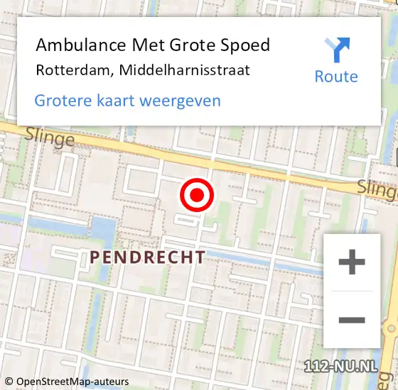 Locatie op kaart van de 112 melding: Ambulance Met Grote Spoed Naar Rotterdam, Middelharnisstraat op 16 april 2025 12:05