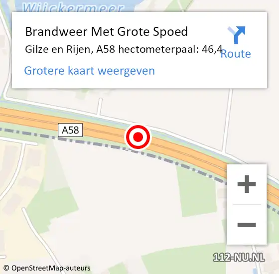 Locatie op kaart van de 112 melding: Brandweer Met Grote Spoed Naar Gilze en Rijen, A58 hectometerpaal: 46,4 op 16 april 2025 12:31