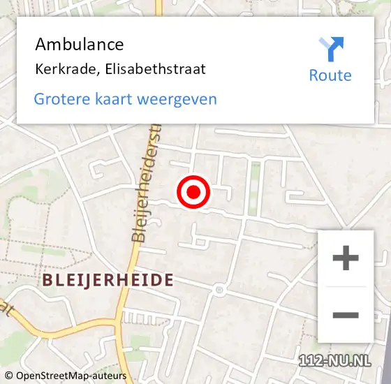 Locatie op kaart van de 112 melding: Ambulance Kerkrade, Elisabethstraat op 13 november 2014 15:14