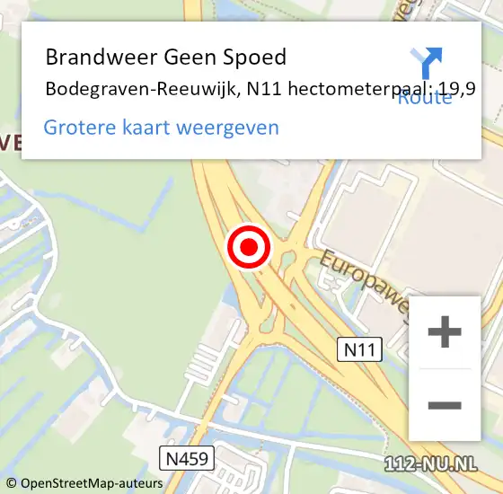 Locatie op kaart van de 112 melding: Brandweer Geen Spoed Naar Bodegraven-Reeuwijk, N11 hectometerpaal: 19,9 op 16 april 2025 13:34