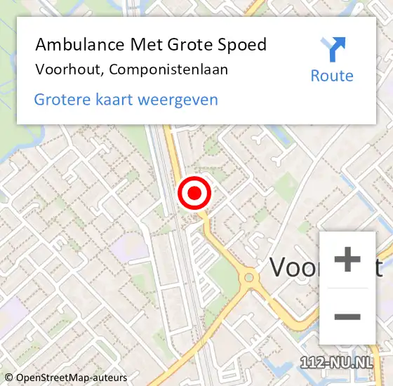 Locatie op kaart van de 112 melding: Ambulance Met Grote Spoed Naar Voorhout, Componistenlaan op 16 april 2025 15:04