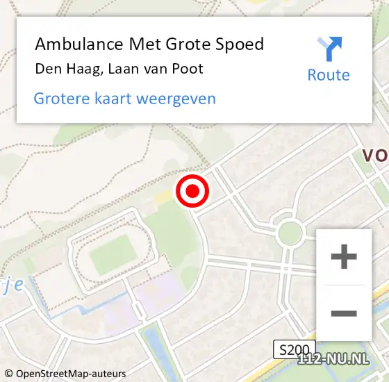 Locatie op kaart van de 112 melding: Ambulance Met Grote Spoed Naar Den Haag, Laan van Poot op 16 april 2025 17:35
