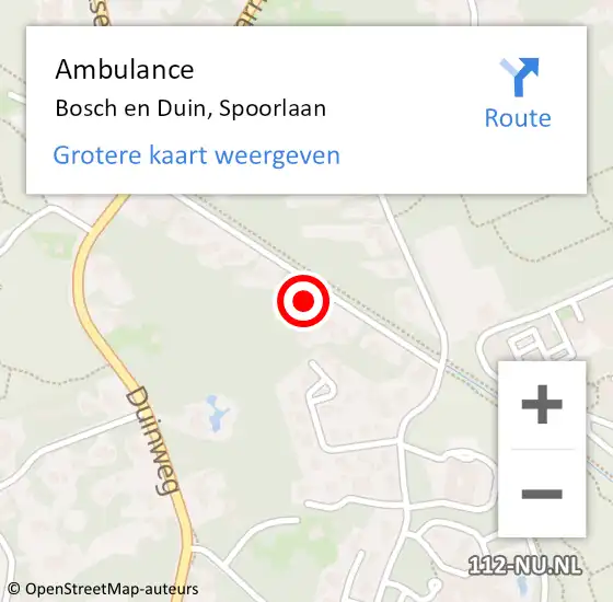 Locatie op kaart van de 112 melding: Ambulance Bosch en Duin, Spoorlaan op 13 november 2014 16:13