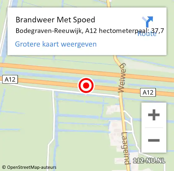 Locatie op kaart van de 112 melding: Brandweer Met Spoed Naar Bodegraven-Reeuwijk, A12 hectometerpaal: 37,7 op 17 april 2025 00:45