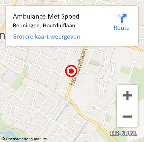 Locatie op kaart van de 112 melding: Ambulance Met Spoed Naar Beuningen, Houtduiflaan op 13 november 2014 16:34