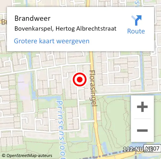 Locatie op kaart van de 112 melding: Brandweer Bovenkarspel, Hertog Albrechtstraat op 13 november 2014 16:56