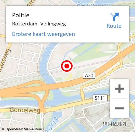 Locatie op kaart van de 112 melding: Politie Rotterdam, Veilingweg op 17 april 2025 12:28