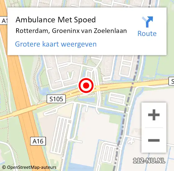 Locatie op kaart van de 112 melding: Ambulance Met Spoed Naar Rotterdam, Groeninx van Zoelenlaan op 17 april 2025 13:59