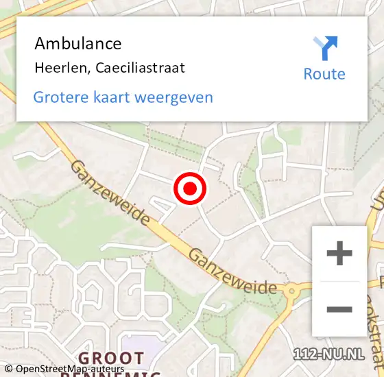 Locatie op kaart van de 112 melding: Ambulance Heerlen, Caeciliastraat op 13 november 2014 17:19