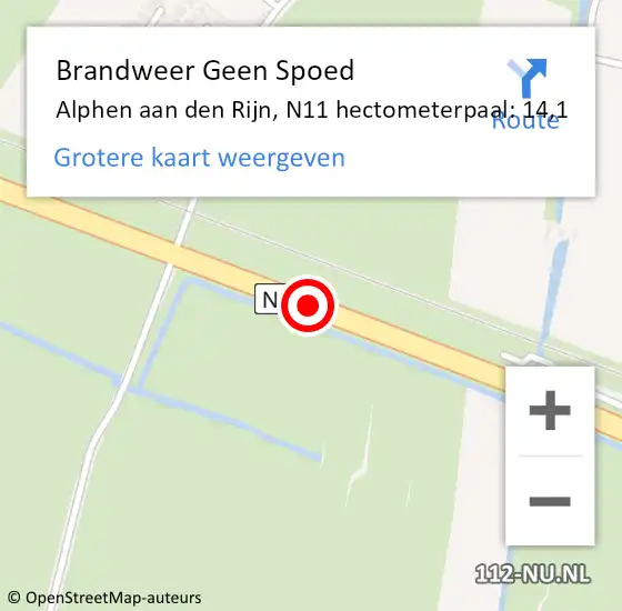 Locatie op kaart van de 112 melding: Brandweer Geen Spoed Naar Alphen aan den Rijn, N11 hectometerpaal: 14,1 op 17 april 2025 17:30