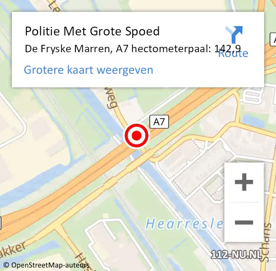 Locatie op kaart van de 112 melding: Politie Met Grote Spoed Naar De Fryske Marren, A7 hectometerpaal: 142,9 op 17 april 2025 17:37