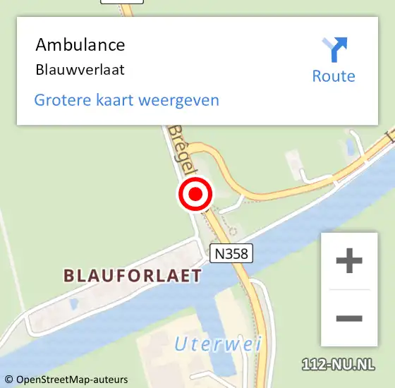 Locatie op kaart van de 112 melding: Ambulance Blauwverlaat op 13 november 2014 17:48