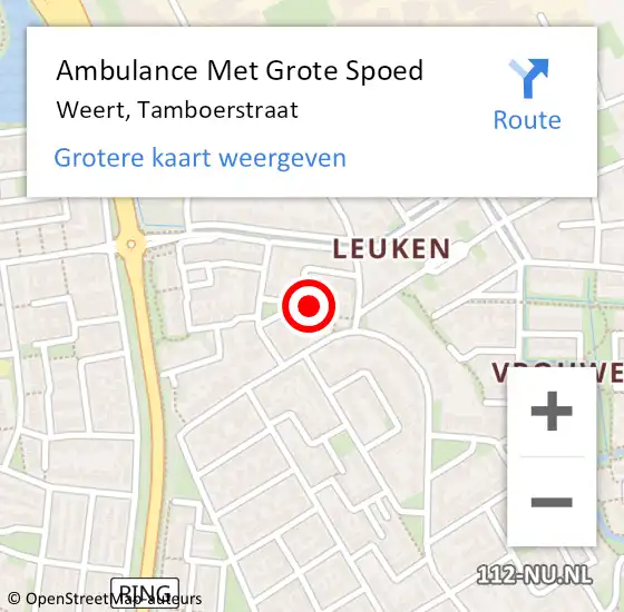 Locatie op kaart van de 112 melding: Ambulance Met Grote Spoed Naar Weert, Tamboerstraat op 13 november 2014 17:51