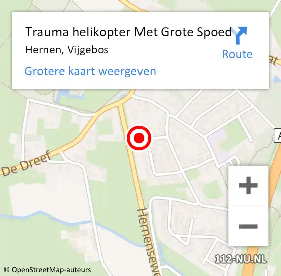 Locatie op kaart van de 112 melding: Trauma helikopter Met Grote Spoed Naar Hernen, Vijgebos op 17 april 2025 20:38