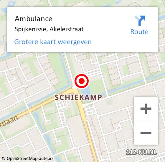 Locatie op kaart van de 112 melding: Ambulance Spijkenisse, Akeleistraat op 18 april 2025 03:39