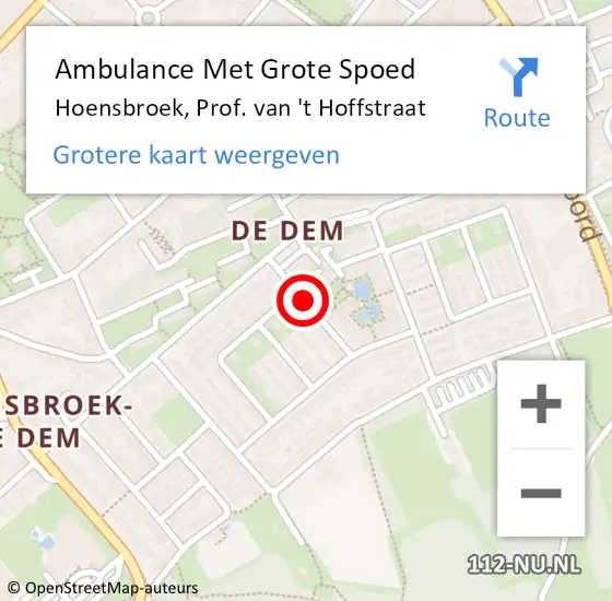 Locatie op kaart van de 112 melding: Ambulance Met Grote Spoed Naar Hoensbroek, Prof. van 't Hoffstraat op 13 november 2014 19:01