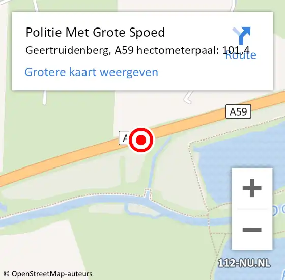 Locatie op kaart van de 112 melding: Politie Met Grote Spoed Naar Geertruidenberg, A59 hectometerpaal: 101,4 op 18 april 2025 17:15