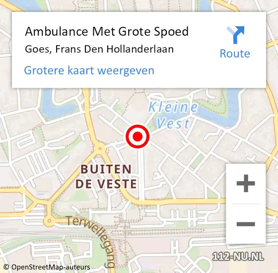 Locatie op kaart van de 112 melding: Ambulance Met Grote Spoed Naar Goes, Frans Den Hollanderlaan op 13 november 2014 20:48