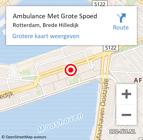 Locatie op kaart van de 112 melding: Ambulance Met Grote Spoed Naar Rotterdam, Brede Hilledijk op 18 april 2025 23:19