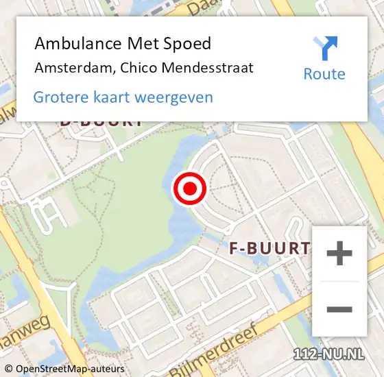 Locatie op kaart van de 112 melding: Ambulance Met Spoed Naar Amsterdam, Chico Mendesstraat op 19 april 2025 11:38