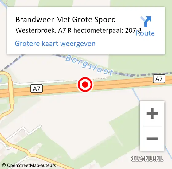 Locatie op kaart van de 112 melding: Brandweer Met Grote Spoed Naar Westerbroek, A7 R hectometerpaal: 208,0 op 13 november 2014 22:09