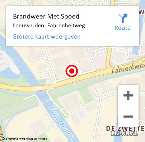 Locatie op kaart van de 112 melding: Brandweer Met Spoed Naar Leeuwarden, Fahrenheitweg op 19 april 2025 15:02