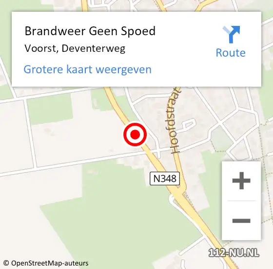 Locatie op kaart van de 112 melding: Brandweer Geen Spoed Naar Voorst, Deventerweg op 13 november 2014 22:34