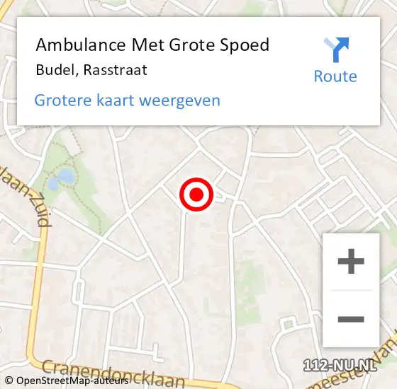Locatie op kaart van de 112 melding: Ambulance Met Grote Spoed Naar Budel, Rasstraat op 13 november 2014 22:46
