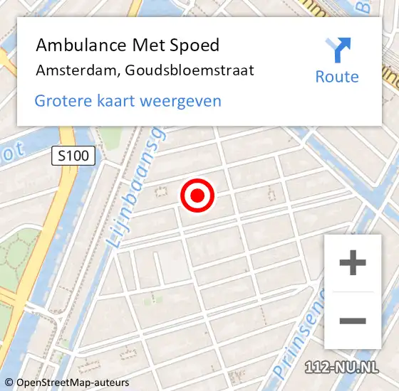 Locatie op kaart van de 112 melding: Ambulance Met Spoed Naar Amsterdam, Goudsbloemstraat op 19 april 2025 17:57