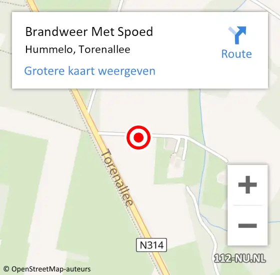 Locatie op kaart van de 112 melding: Brandweer Met Spoed Naar Hummelo, Torenallee op 13 november 2014 23:12