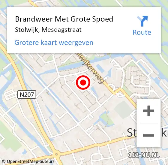 Locatie op kaart van de 112 melding: Brandweer Met Grote Spoed Naar Stolwijk, Mesdagstraat op 13 november 2014 23:14