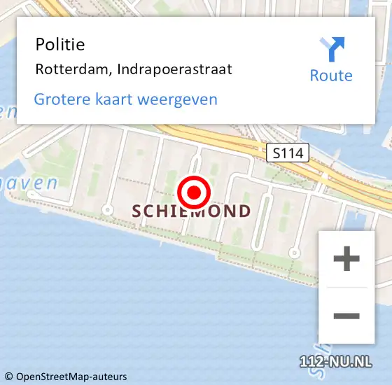 Locatie op kaart van de 112 melding: Politie Rotterdam, Indrapoerastraat op 19 april 2025 20:16