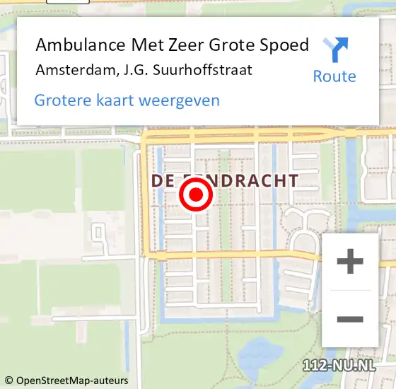 Locatie op kaart van de 112 melding: Ambulance Met Zeer Grote Spoed Naar Amsterdam, J.G. Suurhoffstraat op 19 april 2025 21:23