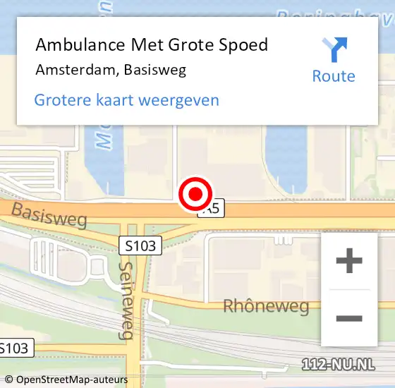 Locatie op kaart van de 112 melding: Ambulance Met Grote Spoed Naar Amsterdam, Basisweg op 20 april 2025 01:02