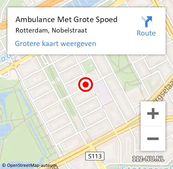 Locatie op kaart van de 112 melding: Ambulance Met Grote Spoed Naar Rotterdam, Nobelstraat op 20 april 2025 12:15