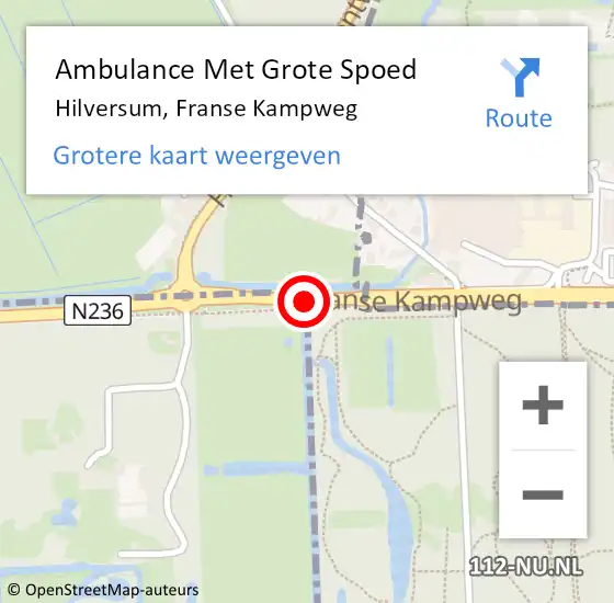 Locatie op kaart van de 112 melding: Ambulance Met Grote Spoed Naar Hilversum, Franse Kampweg op 14 november 2014 01:55