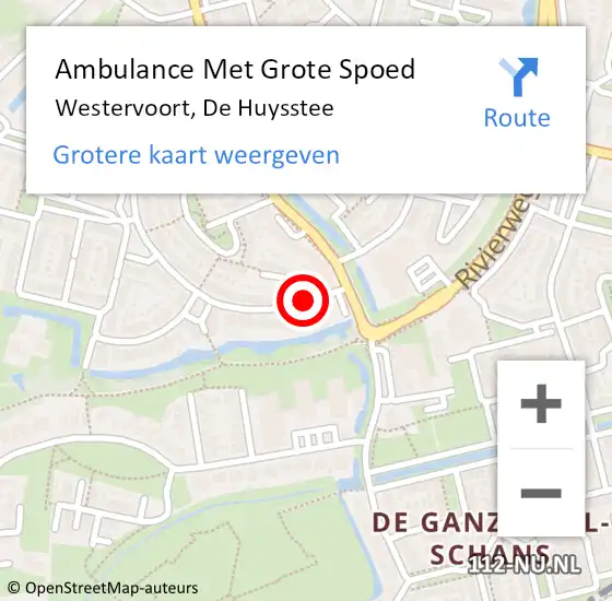 Locatie op kaart van de 112 melding: Ambulance Met Grote Spoed Naar Westervoort, De Huysstee op 14 november 2014 03:00