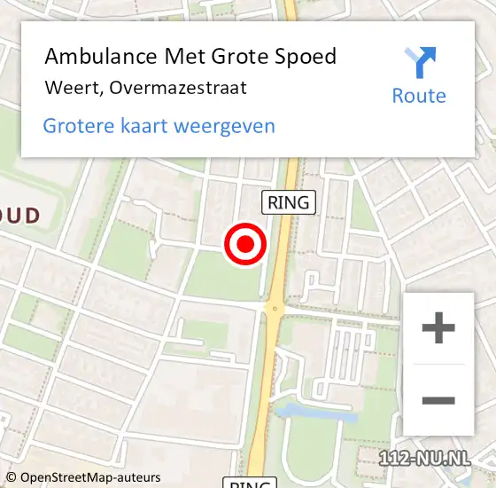 Locatie op kaart van de 112 melding: Ambulance Met Grote Spoed Naar Weert, Overmazestraat op 14 november 2014 03:23