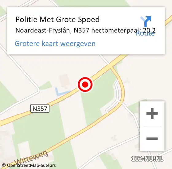 Locatie op kaart van de 112 melding: Politie Met Grote Spoed Naar Noardeast-Fryslân, N357 hectometerpaal: 20,2 op 20 april 2025 19:36