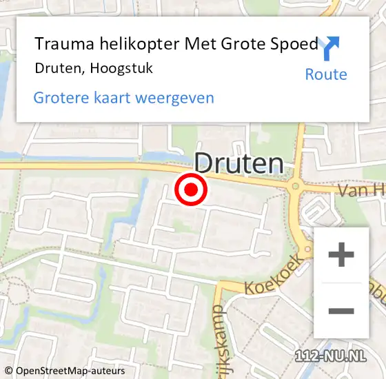 Locatie op kaart van de 112 melding: Trauma helikopter Met Grote Spoed Naar Druten, Hoogstuk op 20 april 2025 22:37