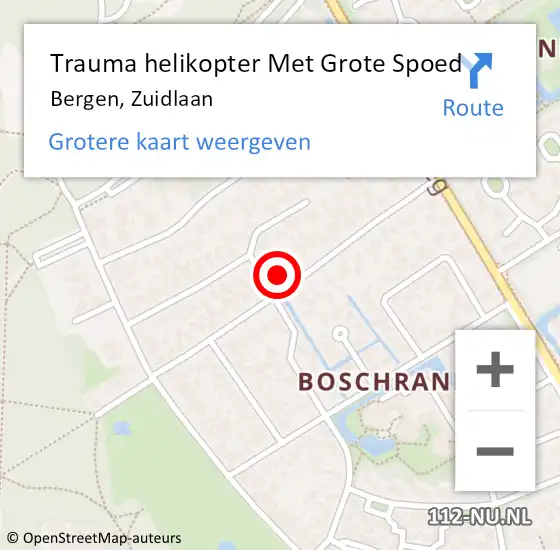 Locatie op kaart van de 112 melding: Trauma helikopter Met Grote Spoed Naar Bergen, Zuidlaan op 20 april 2025 23:18
